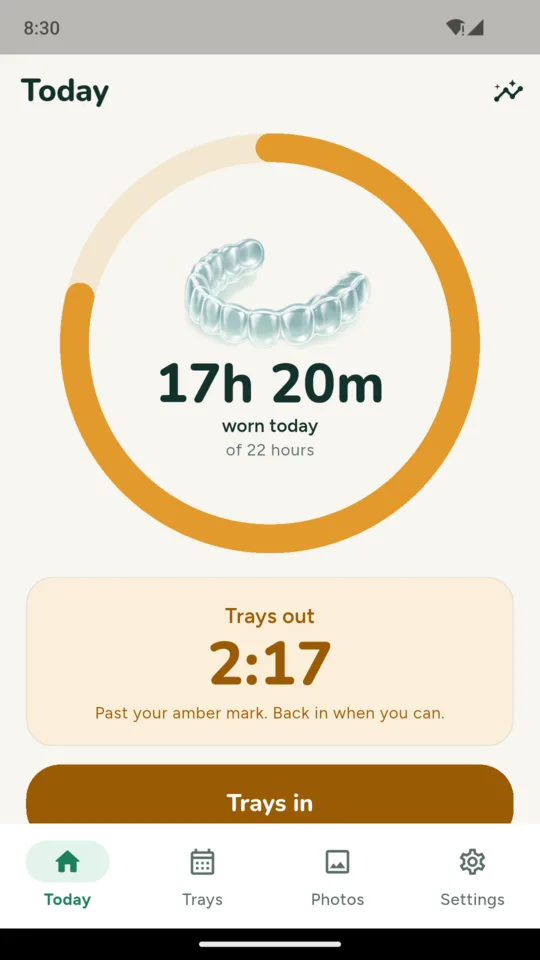 Out a while: the ring and the button turn amber after two hours out.