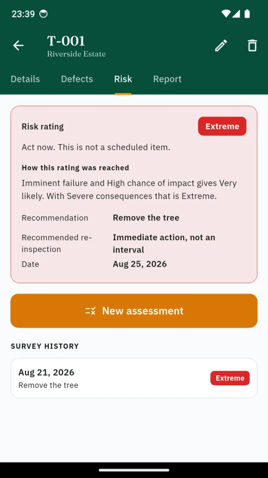 ArborProof showing a risk rating with the inputs that produced it