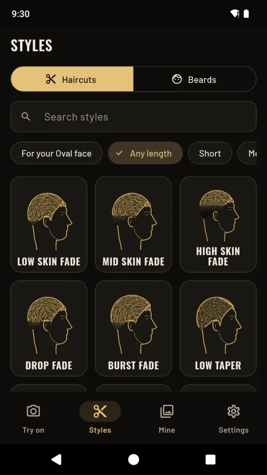 Haircuts, with search, length filters and the ones for your face shape first.