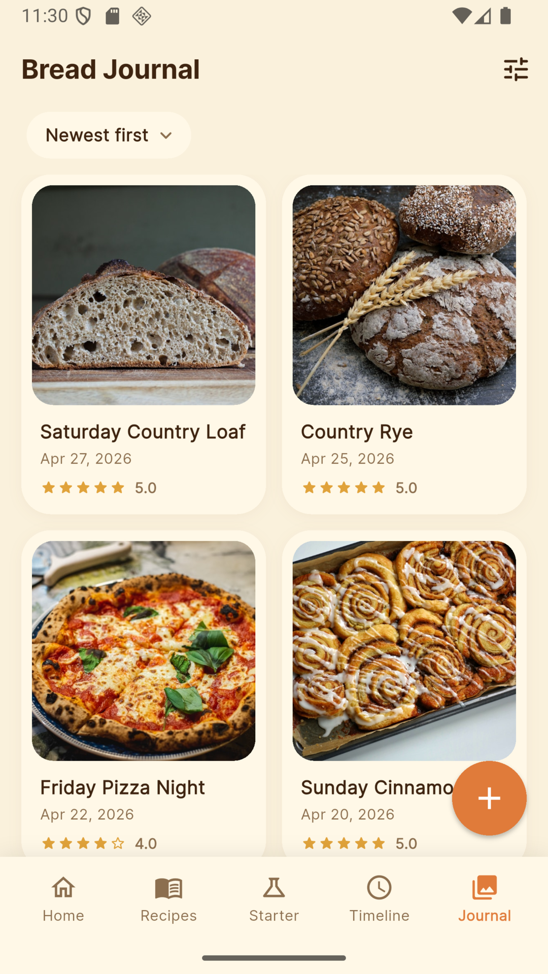 BreadMath photo bake journal grid