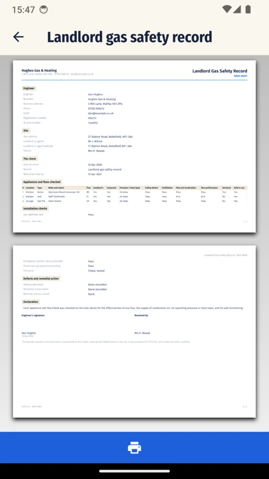 The CP12 Pro record as a PDF