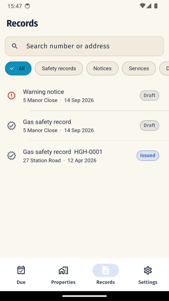 CP12 Pro records: a draft notice, a draft record and an issued one