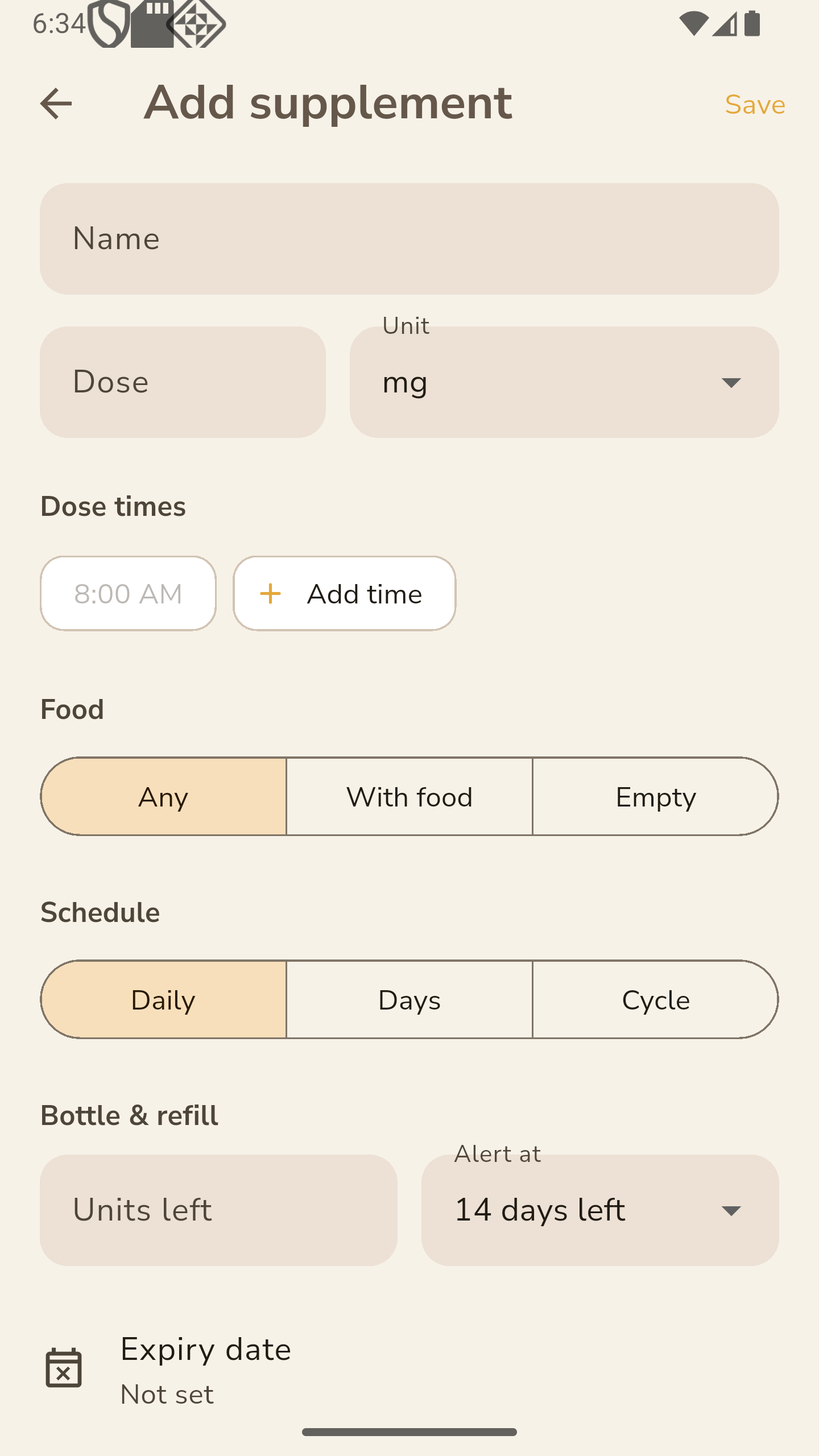 DailyStack add supplement form