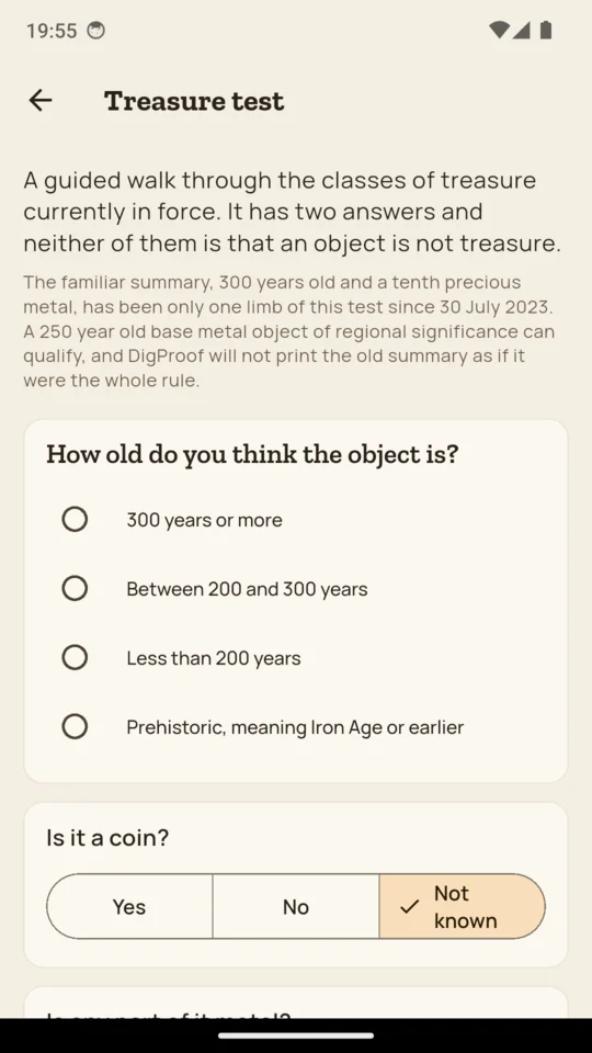 The guided test. "Not known" is a real answer and rules nothing out.