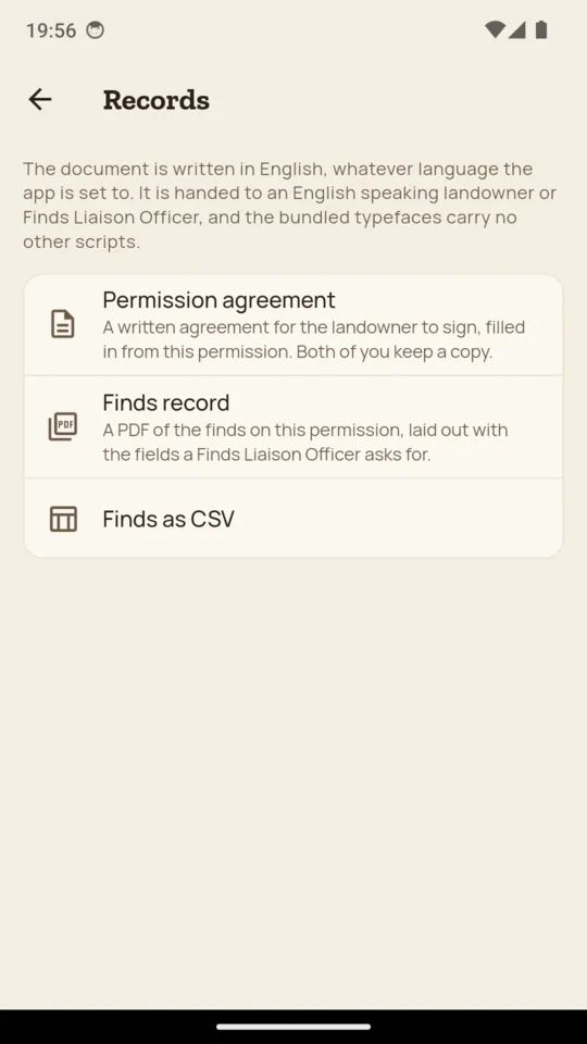 The three documents the app will hand you.
