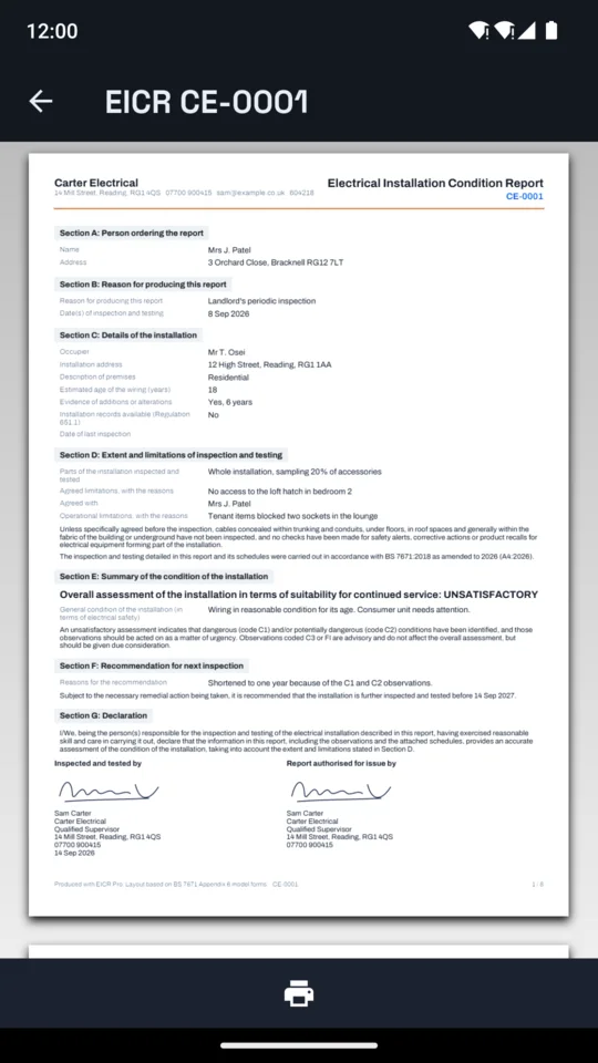 A finished certificate open as a PDF on the phone