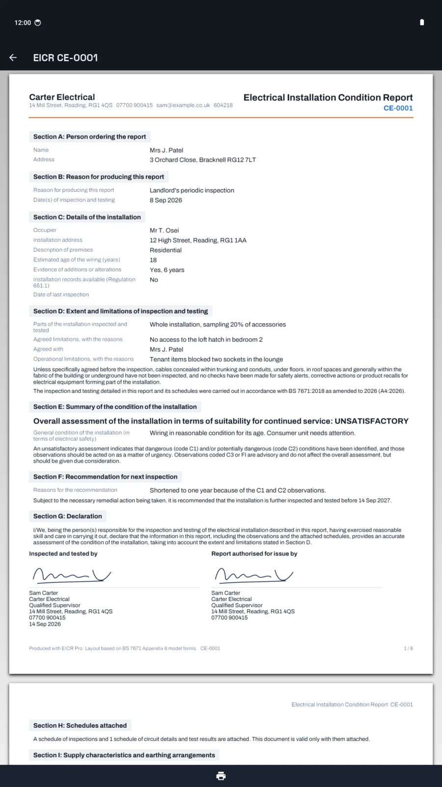 A finished certificate previewed as a PDF on a tablet