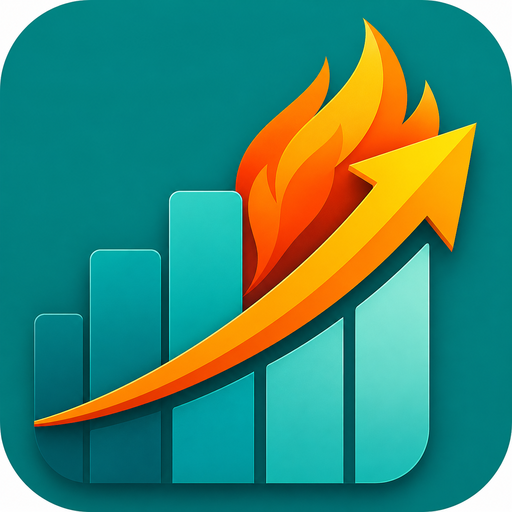 FireCalc app icon — ascending bar chart with an upward arrow and flame