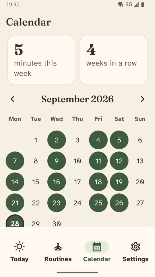 The calendar for September 2026, with the days moved marked and four weeks in a row.