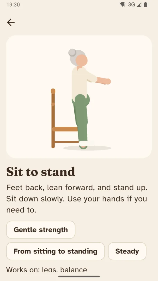 Sit to stand: the figure, the instructions, and its track and level.