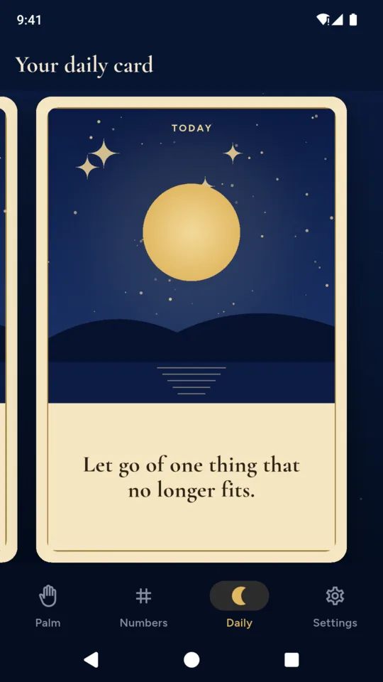 The daily card: today's line, under a moon drawn for your day number.