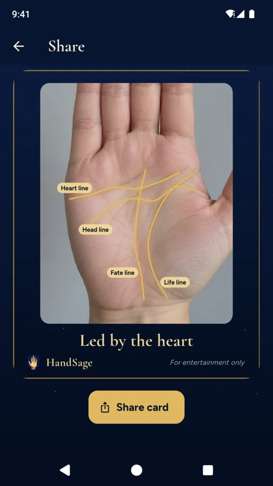Share: the traced palm as a card for friends.