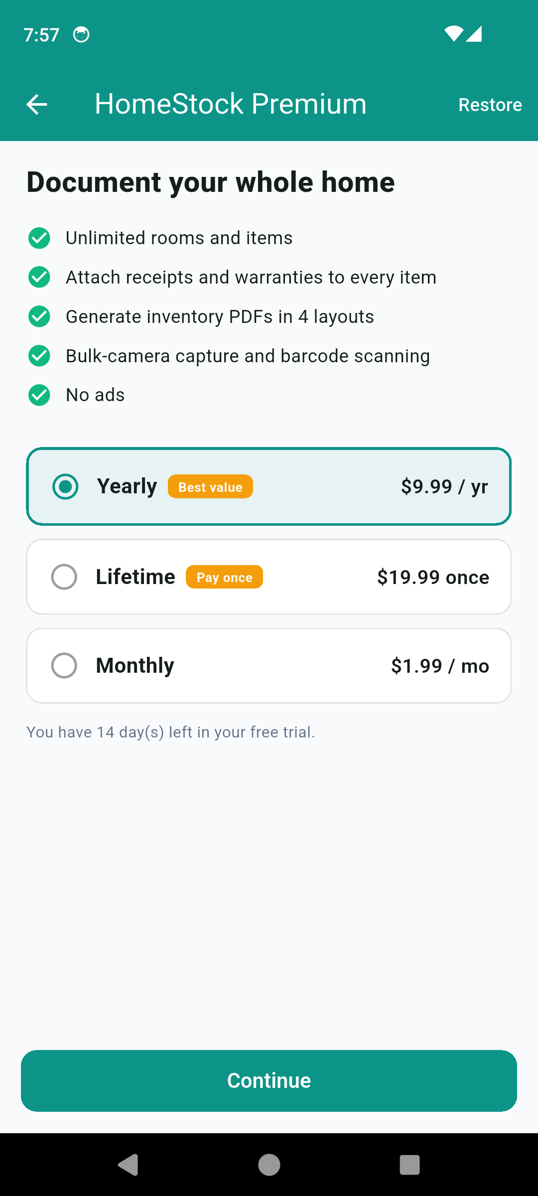 HomeStock premium plans with monthly, yearly and lifetime options
