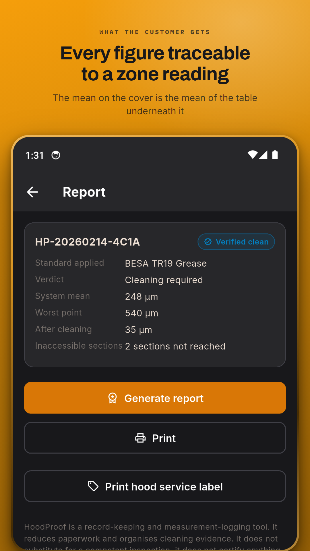 The report screen