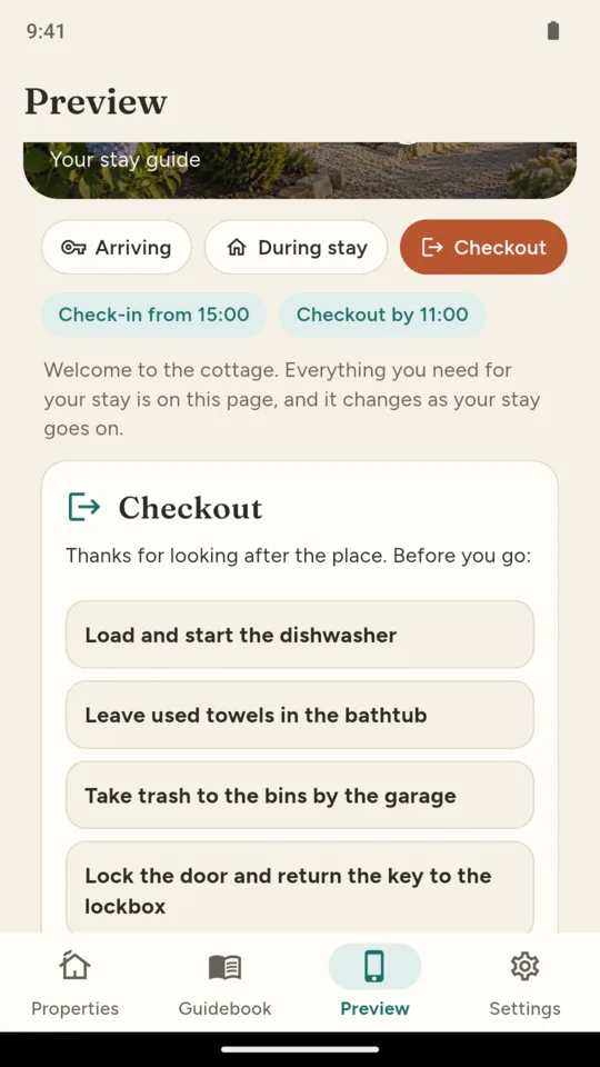 Checkout day: the list of what to do before leaving.