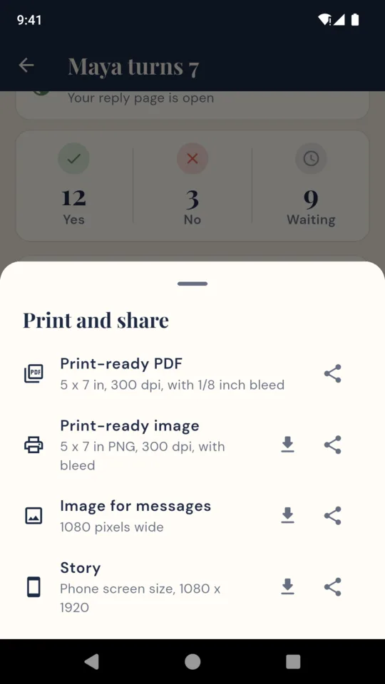 Print and share options