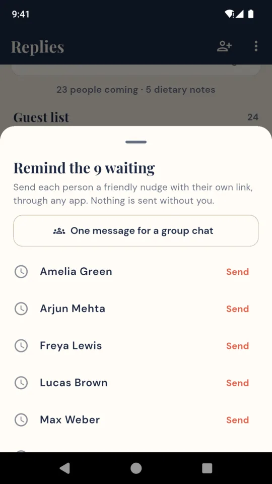Remind the 9 waiting, with personal links for each guest