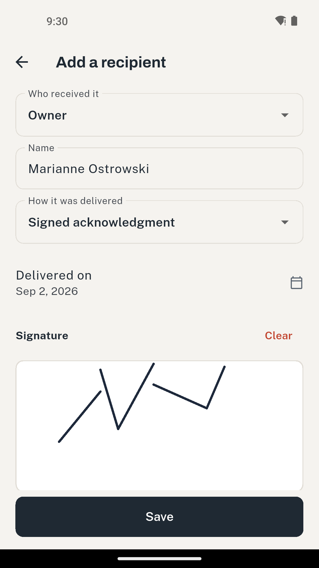 Capturing an owner signature for the pre-renovation education record