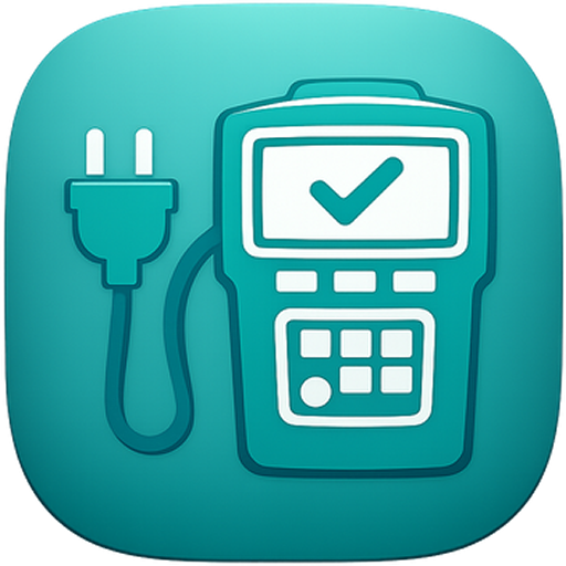 PATBook app icon — a PAT tester with a plug and a pass tick