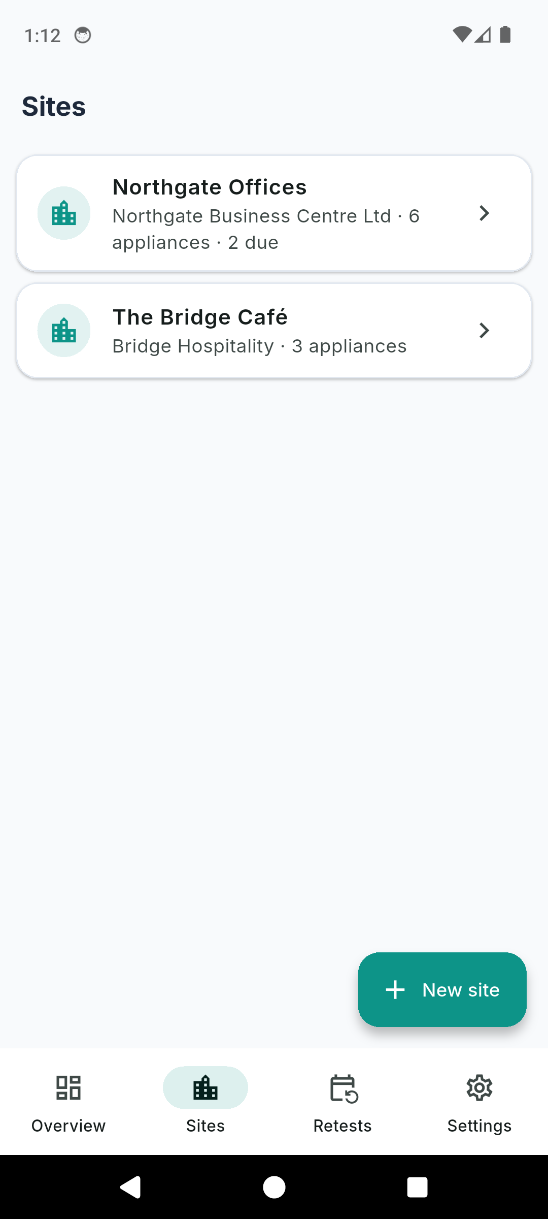 PATBook sites list with each client site and its appliance count