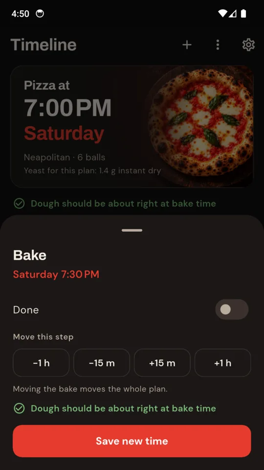Move a step: shift it by 15 minutes or an hour and the estimate updates.