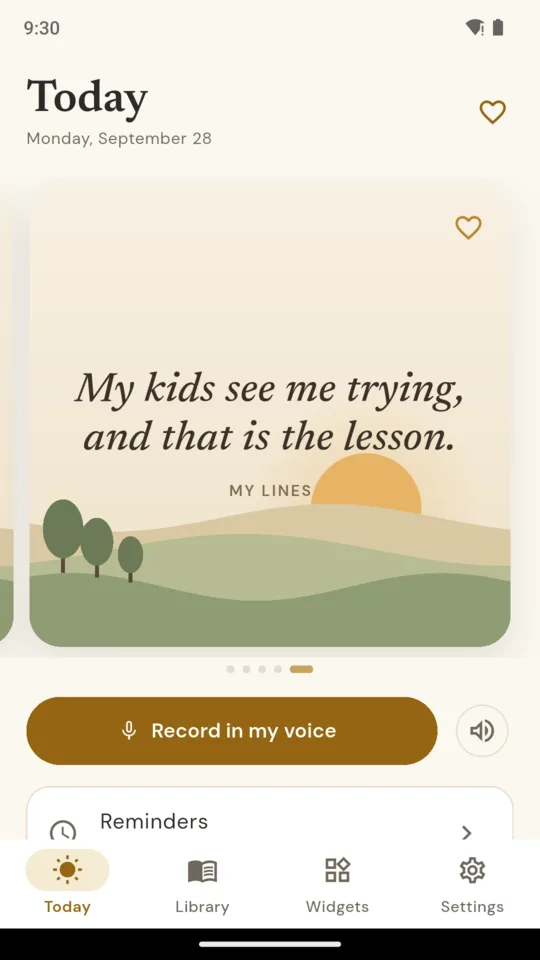 Today: the line of the moment on a painted card, with Record in my voice under it.
