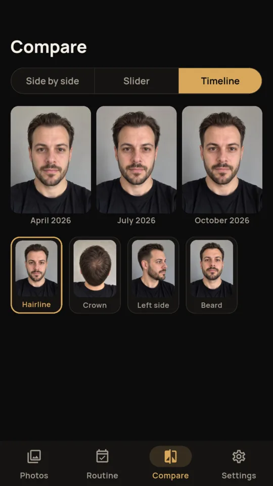 Timeline: one hairline photo from April, July and October in a row.