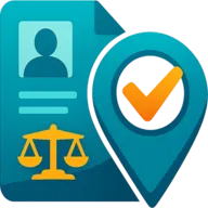 ServeLog icon: a legal document with scales of justice beside a location pin holding a check mark