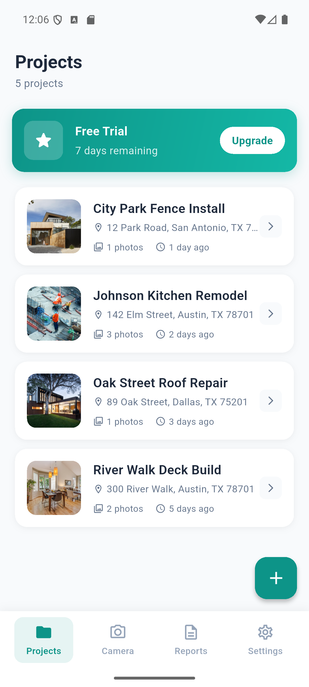 SiteProof home screen with project list