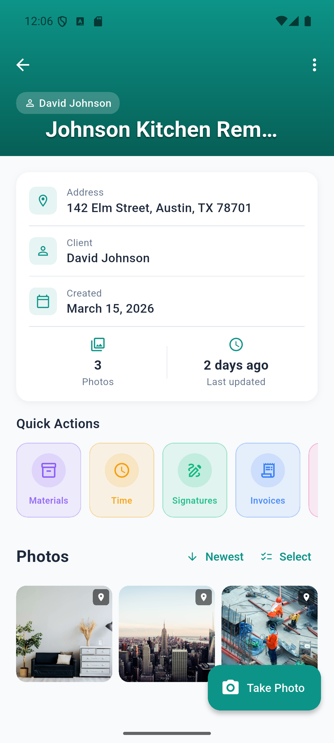 SiteProof project detail with photos