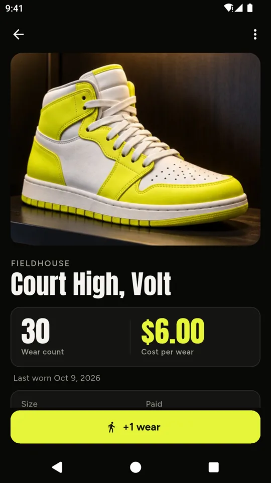 A pair: a volt high top with 30 wears and a $6.00 cost per wear