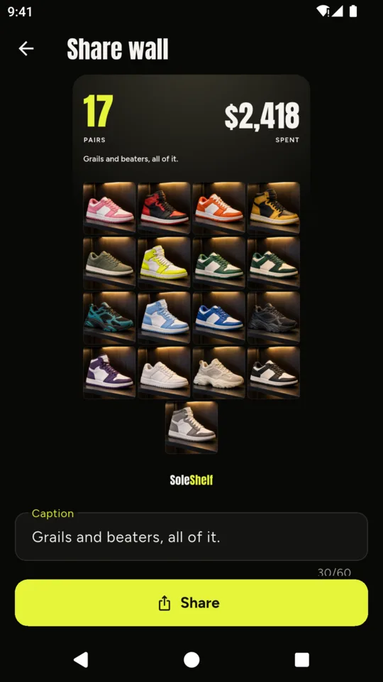 Share wall: the whole collection as one image, with a caption.