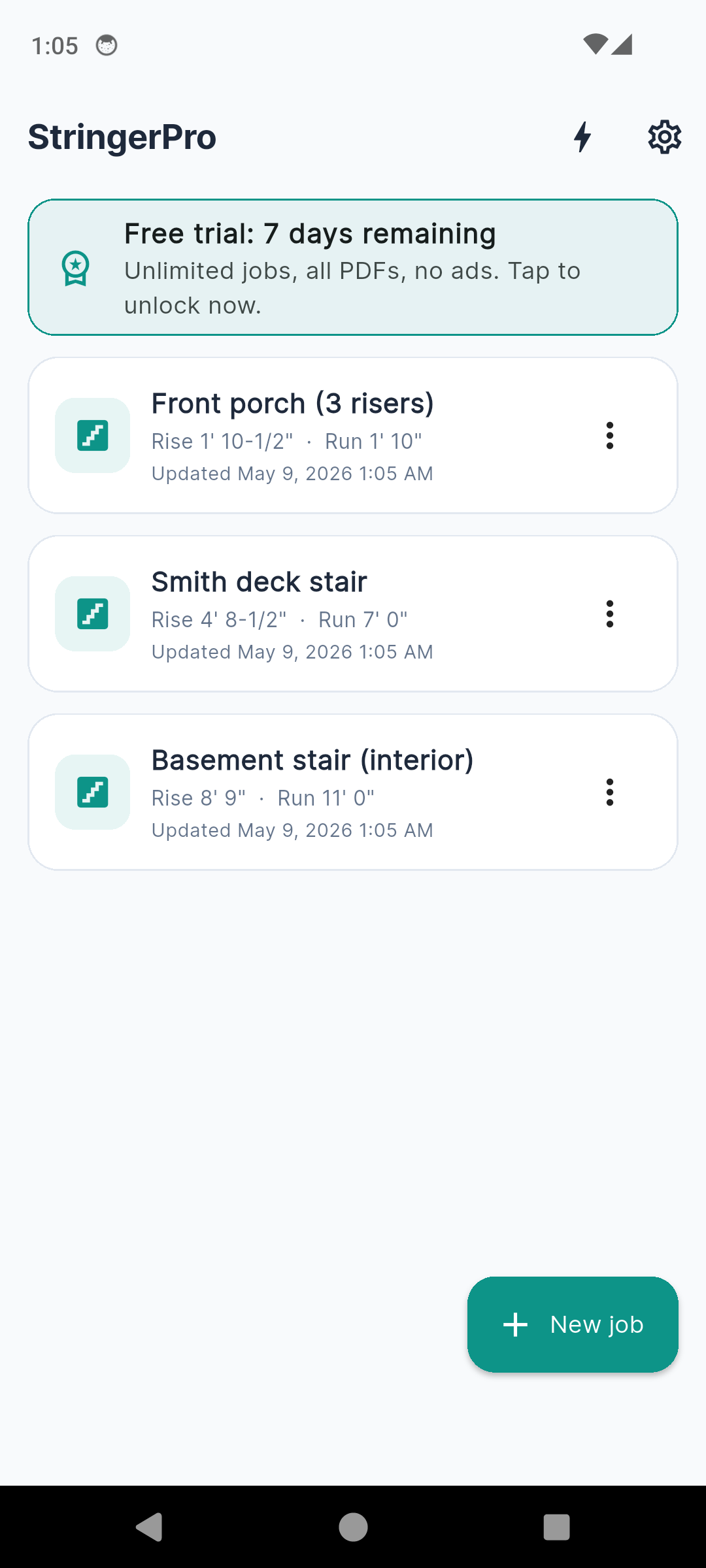 StringerPro home dashboard with saved jobs