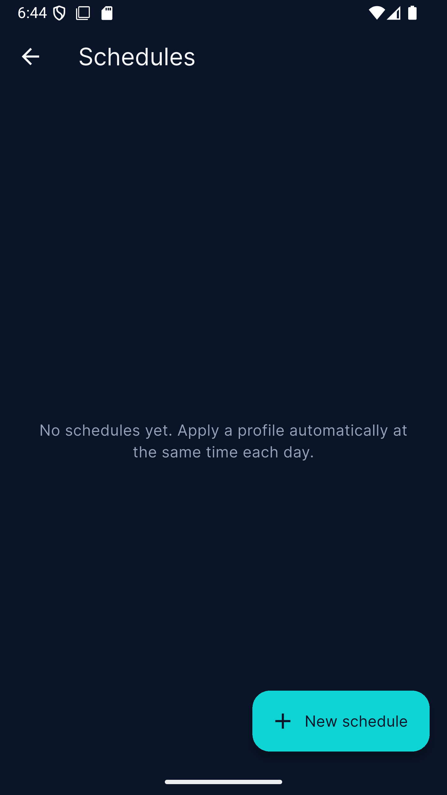 VolumeMate schedule editor with day chips and time picker