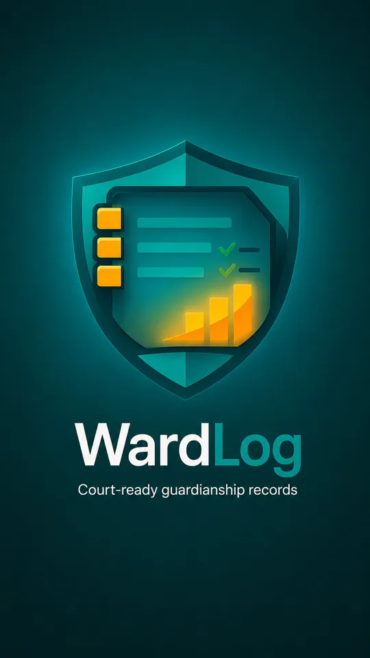 The WardLog launch screen: a teal shield holding a document and a small bar chart, above the WardLog wordmark