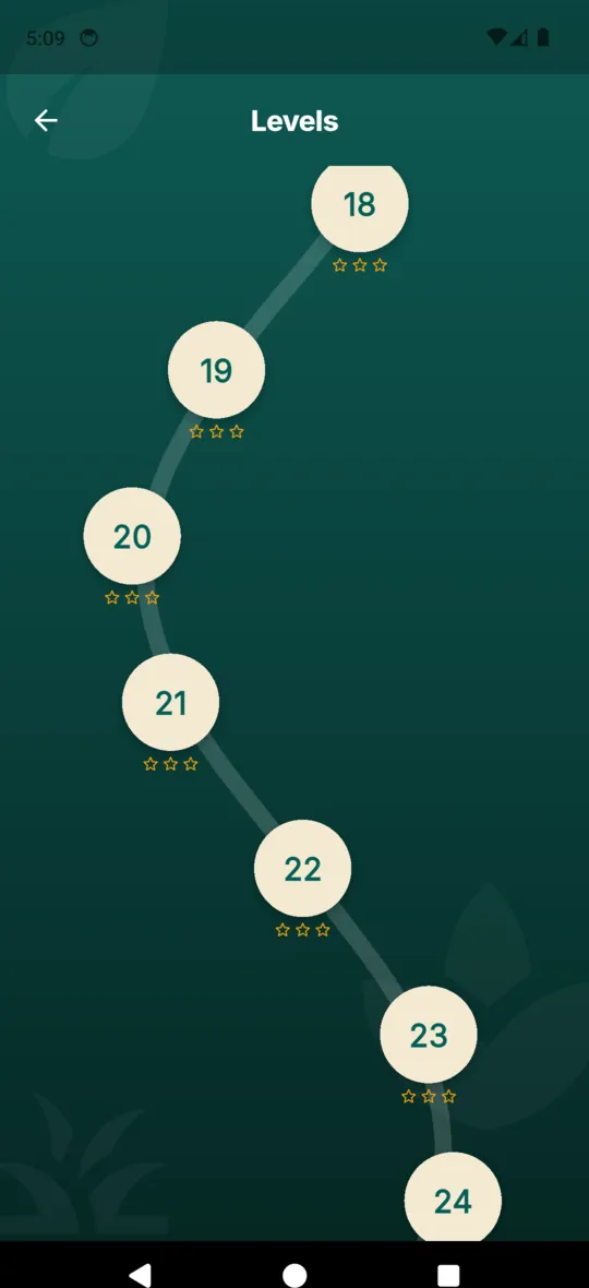 The Word Nest level map, a winding path of numbered nodes each showing the stars earned