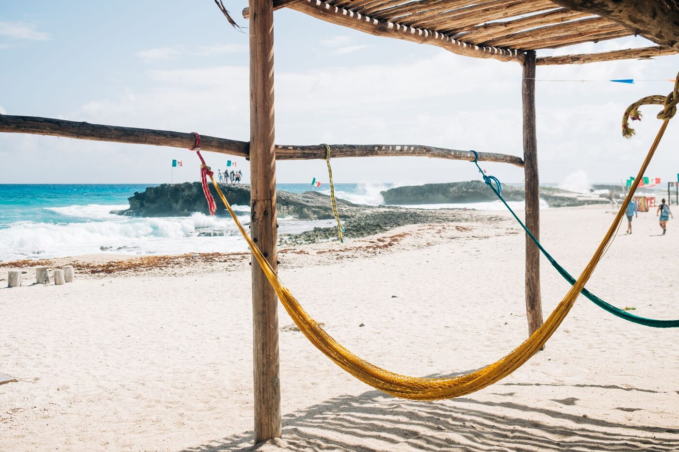 Empty hammocks on a quiet beach