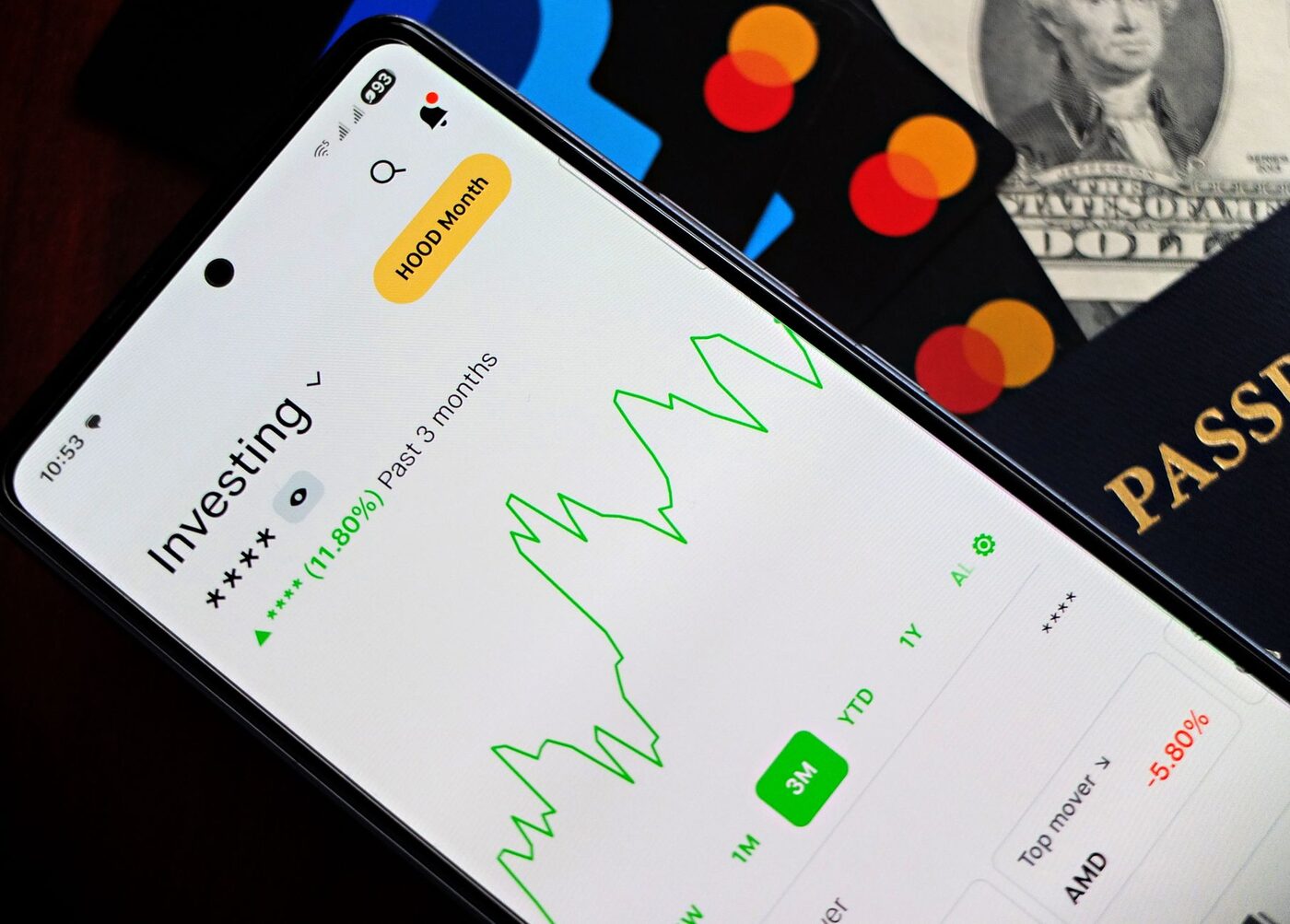 An investment growth chart on a phone screen