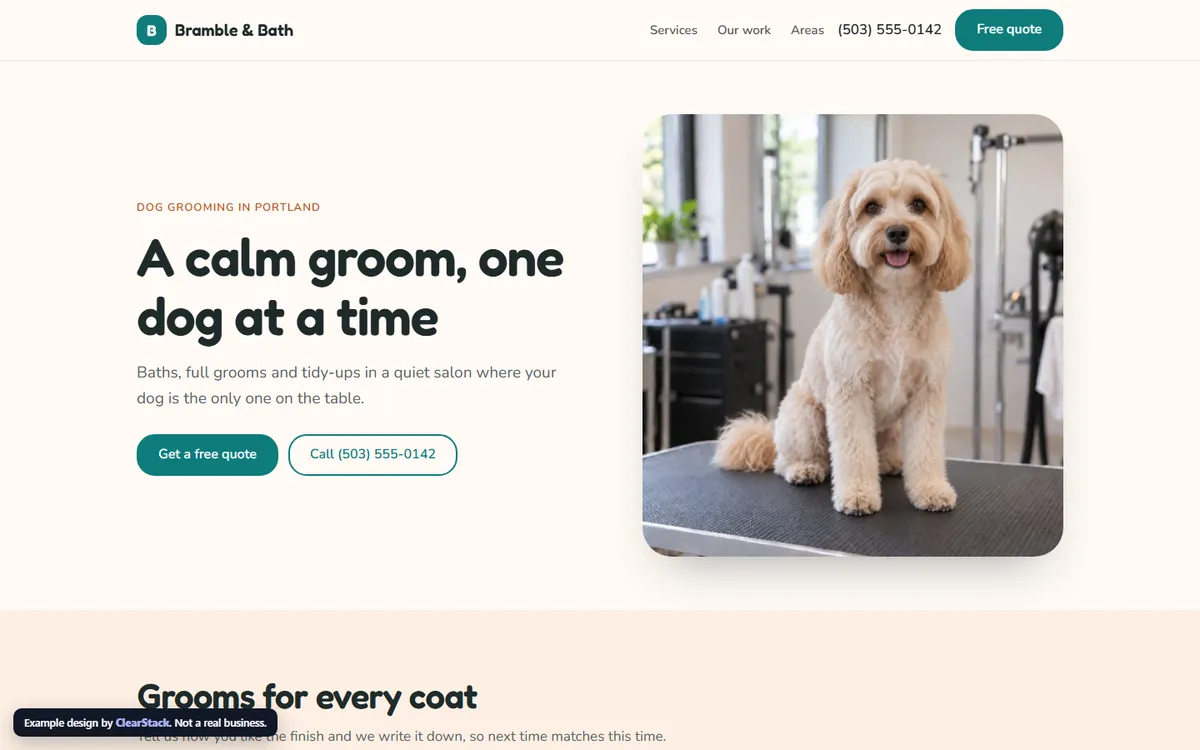 Bramble & Bath example site on a computer