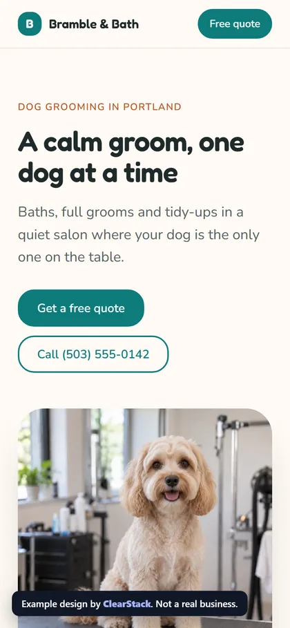 Bramble & Bath example site on a phone