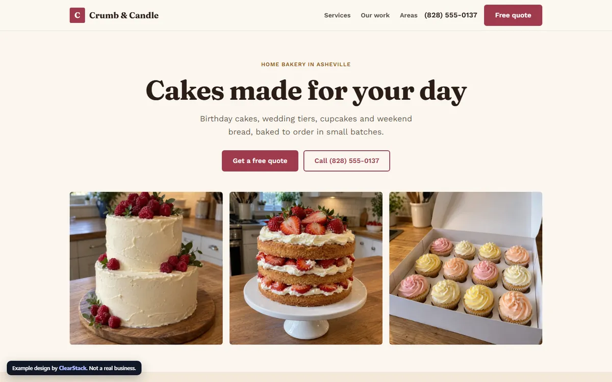 Crumb & Candle example site on a computer