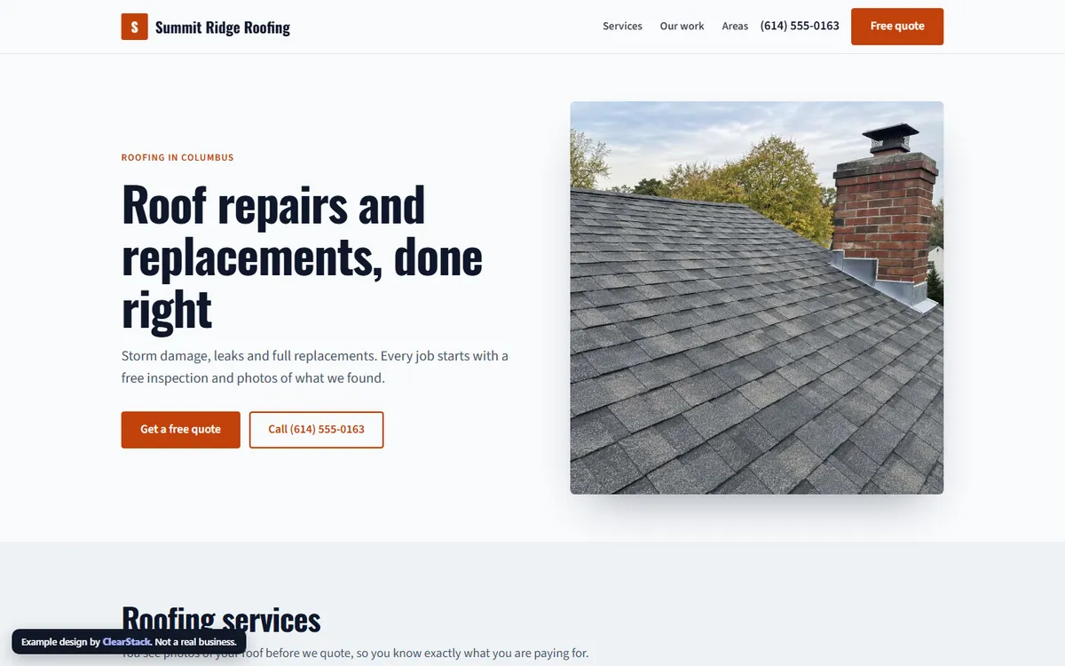 Summit Ridge Roofing example site on a computer