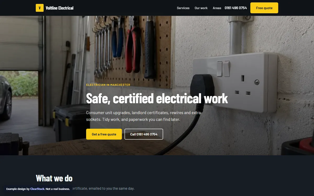 Voltline Electrical example site on a computer