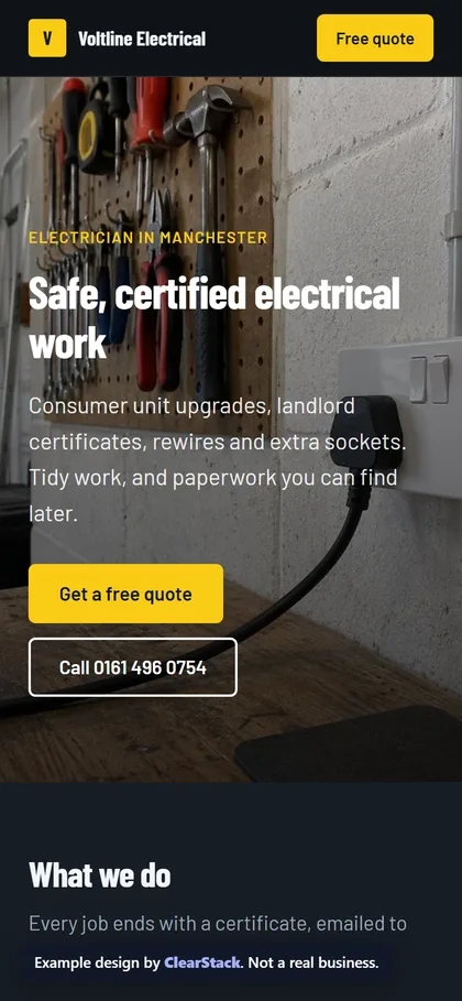 Voltline Electrical example site on a phone